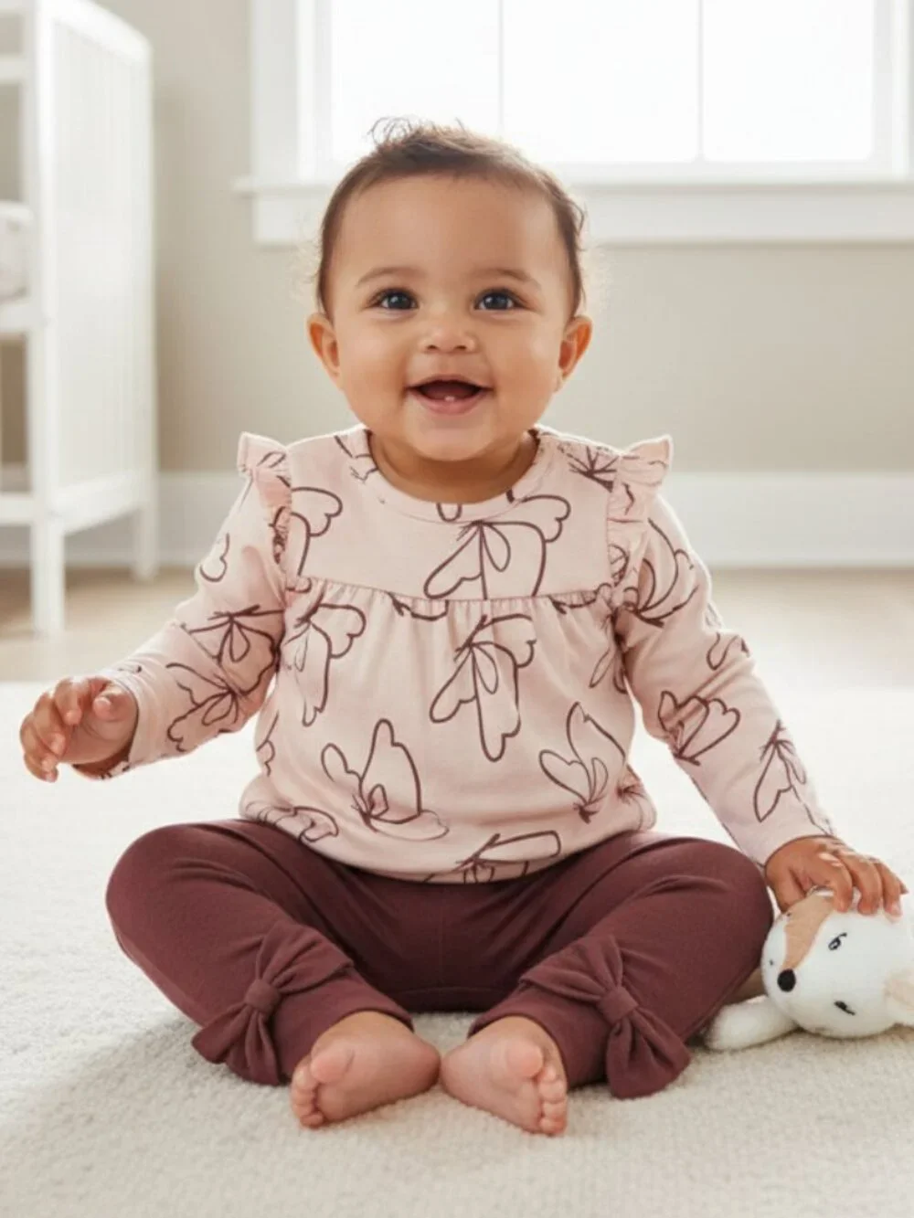 NWT Carter's Baby Girl 2-Piece Pink Print Bodysuit & Raspberry Color Pants 3 mos